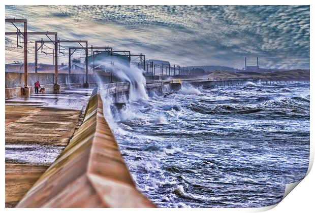 Saltcoats High Waves  Print by Valerie Paterson