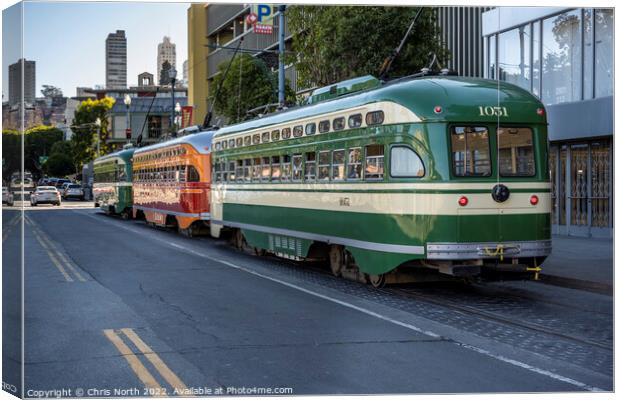 San Francisco trolley buses. Canvas Print by Chris North