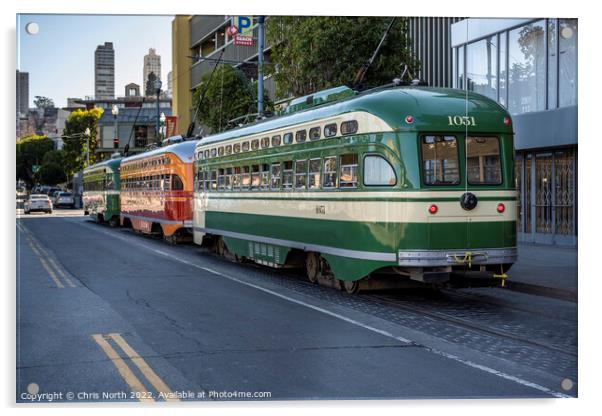 San Francisco trolley buses. Acrylic by Chris North