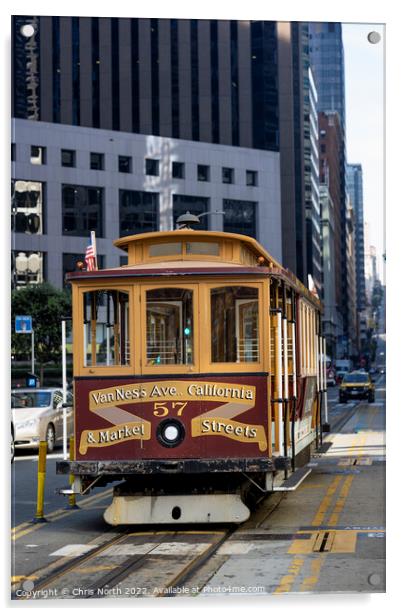 San Francisco trolley bus on California Street. Acrylic by Chris North