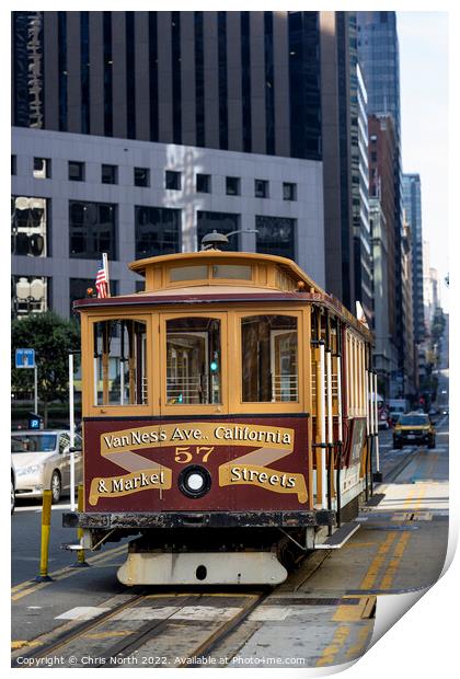 San Francisco trolley bus on California Street. Print by Chris North