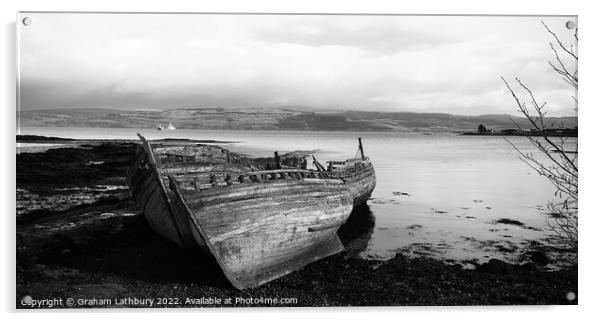 Monochrome Boats, Salen, Isle of Mull Acrylic by Graham Lathbury