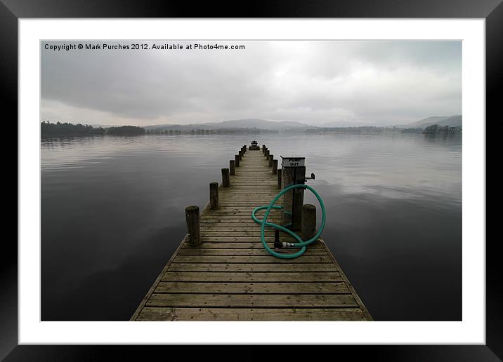 Wooden Jetty on a Grey Lake Windermere Framed Mounted Print by Mark Purches