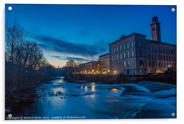 Salts Mill and the River Aire at dawn Acrylic by Richard Perks