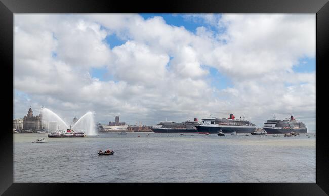 Cunard Fleet on the River Mersey Framed Print by Jason Wells