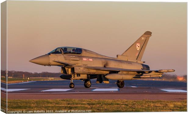 Sunset Kissed Royal Air Force Eurofighter Typhoon ZK381 Twin Stick  Canvas Print by Liam Roberts