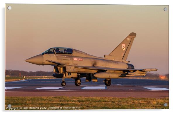 Sunset Kissed Royal Air Force Eurofighter Typhoon ZK381 Twin Stick  Acrylic by Liam Roberts