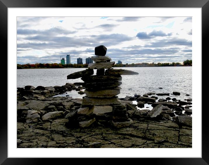 Inukshuk on the shores of the Ottawa River, Gatineau, Quebec Framed Mounted Print by Stephanie Moore