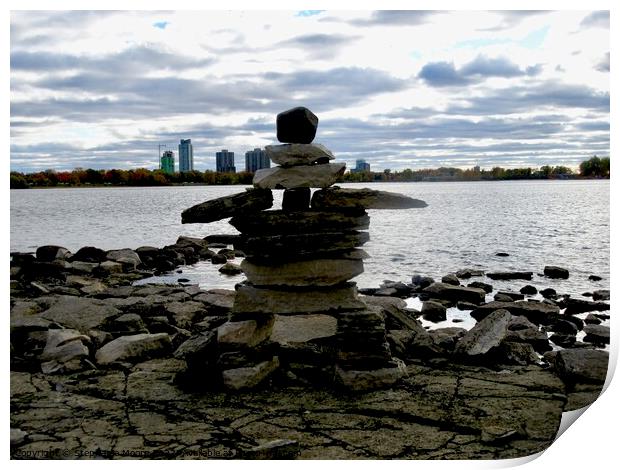 Inukshuk on the shores of the Ottawa River, Gatineau, Quebec Print by Stephanie Moore