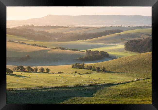 South Downs view towards Ashcombe Mill Framed Print by Trevor Sherwin