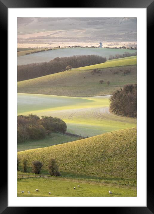 South Downs View towards Ashcombe Mill Framed Mounted Print by Trevor Sherwin