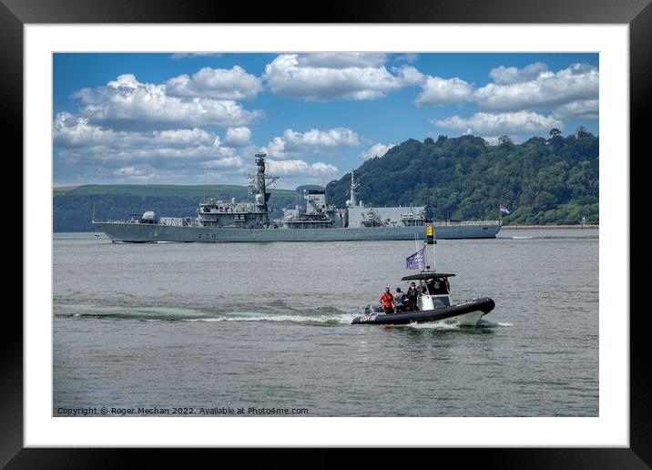 Frigate F79 passes Drakes Island Framed Mounted Print by Roger Mechan
