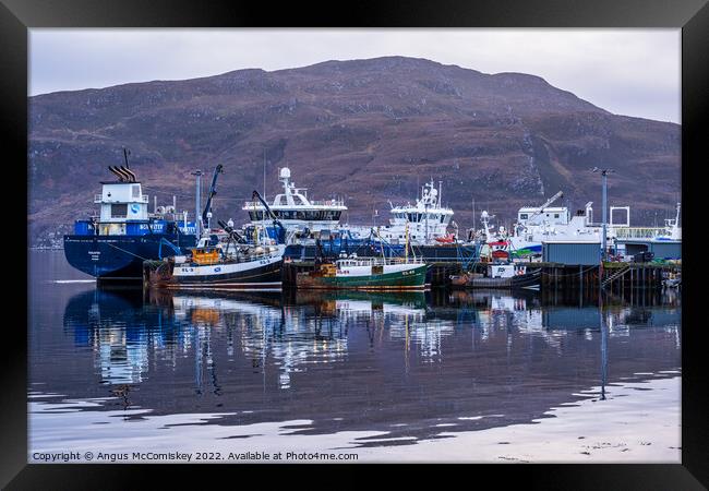 Ullapool harbour reflections, Wester Ross Framed Print by Angus McComiskey