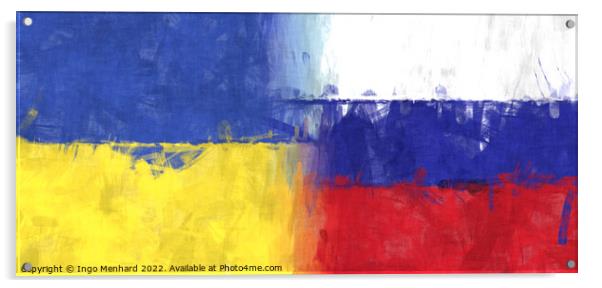 Drawn fraternal flags of Ukraine and Russia Acrylic by Ingo Menhard