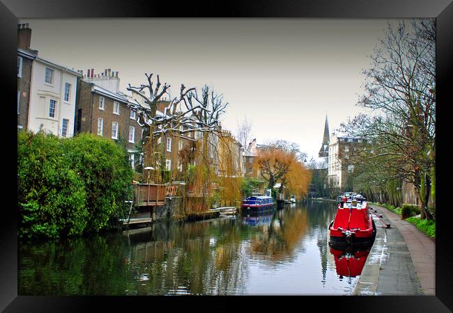 Narrow Boats Regent's Canal Camden London UK Framed Print by Andy Evans Photos