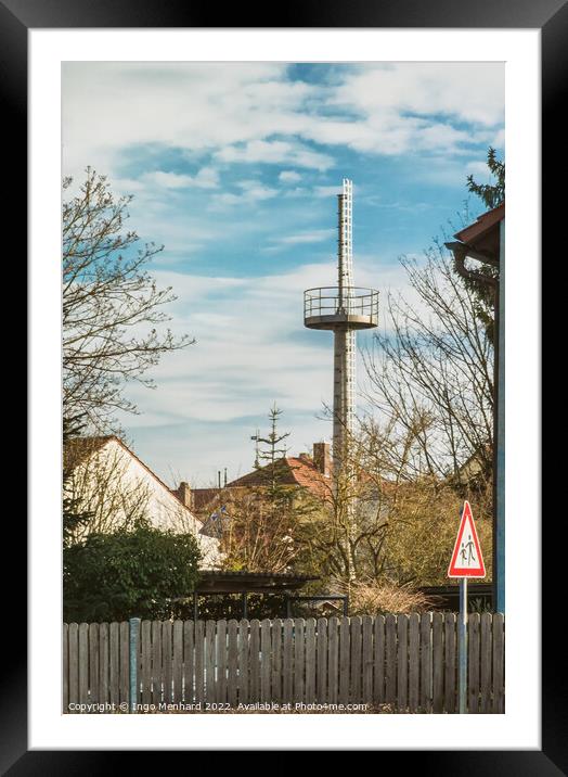 Observation tower in the middle of a residential area in rural Bavaria Framed Mounted Print by Ingo Menhard