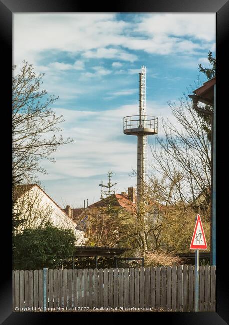 Observation tower in the middle of a residential area in rural Bavaria Framed Print by Ingo Menhard