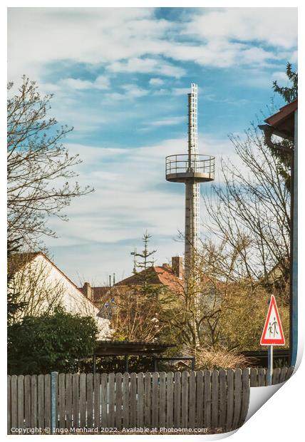 Observation tower in the middle of a residential area in rural Bavaria Print by Ingo Menhard