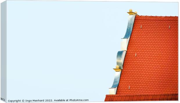 Side view of a tiled roof with ornate gables on an old historic house Canvas Print by Ingo Menhard