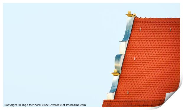 Side view of a tiled roof with ornate gables on an old historic house Print by Ingo Menhard
