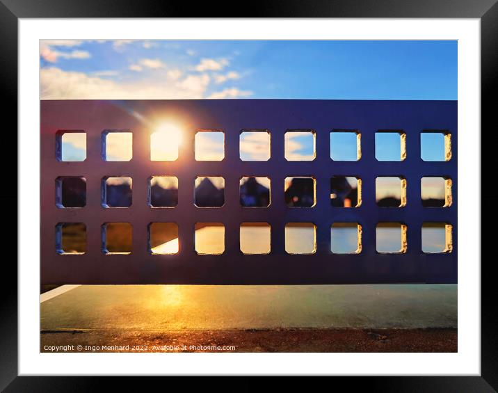 Sun shines through a metal mesh of a table tennis table Framed Mounted Print by Ingo Menhard