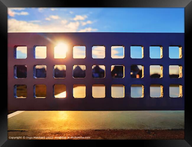 Sun shines through a metal mesh of a table tennis table Framed Print by Ingo Menhard