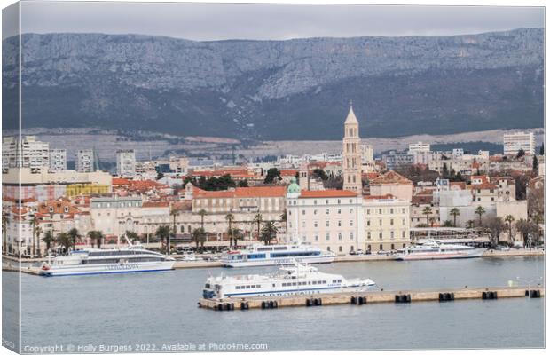 Split's Historic Cathedral: A Seaside View Canvas Print by Holly Burgess