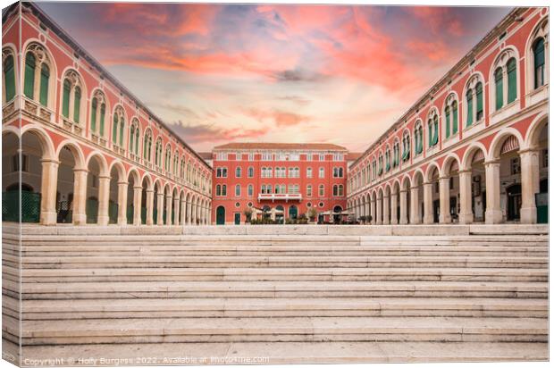 Evocative Sunset at Split's Iconic Republic Square Canvas Print by Holly Burgess