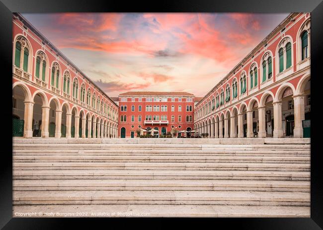 Evocative Sunset at Split's Iconic Republic Square Framed Print by Holly Burgess