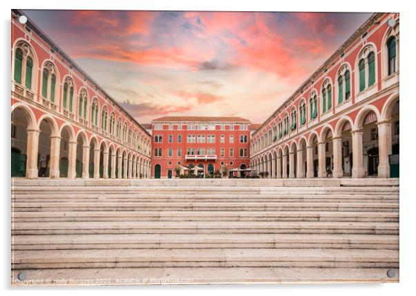 Evocative Sunset at Split's Iconic Republic Square Acrylic by Holly Burgess