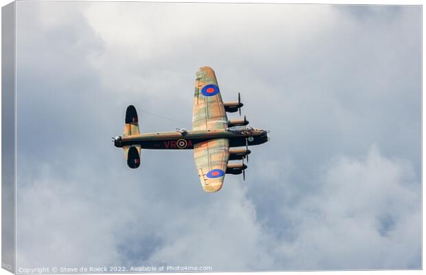 Avro Lancaster against a cloudy sky Canvas Print by Steve de Roeck