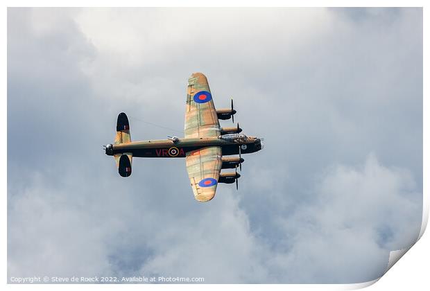 Avro Lancaster against a cloudy sky Print by Steve de Roeck