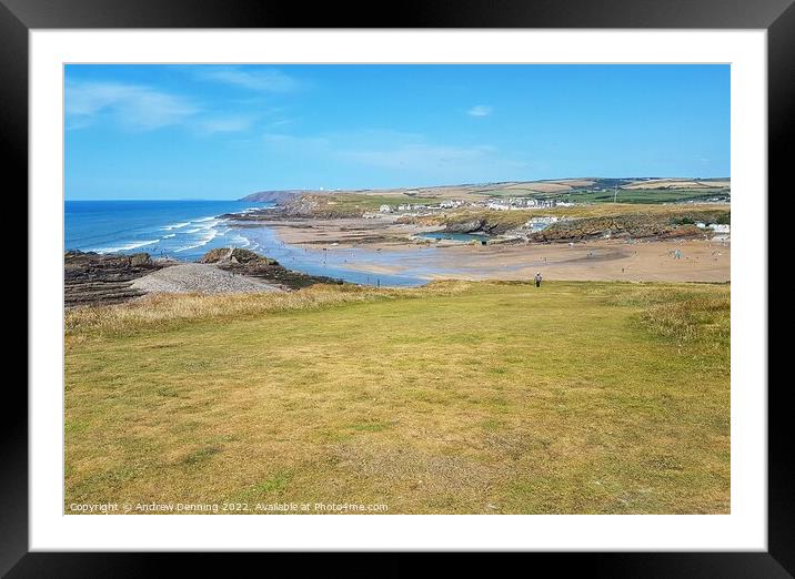 Overlooking Bude in Cornwall Framed Mounted Print by Andrew Denning