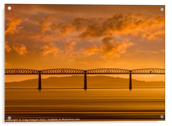Dundee Tay Rail Bridge Sunset Acrylic by Craig Doogan