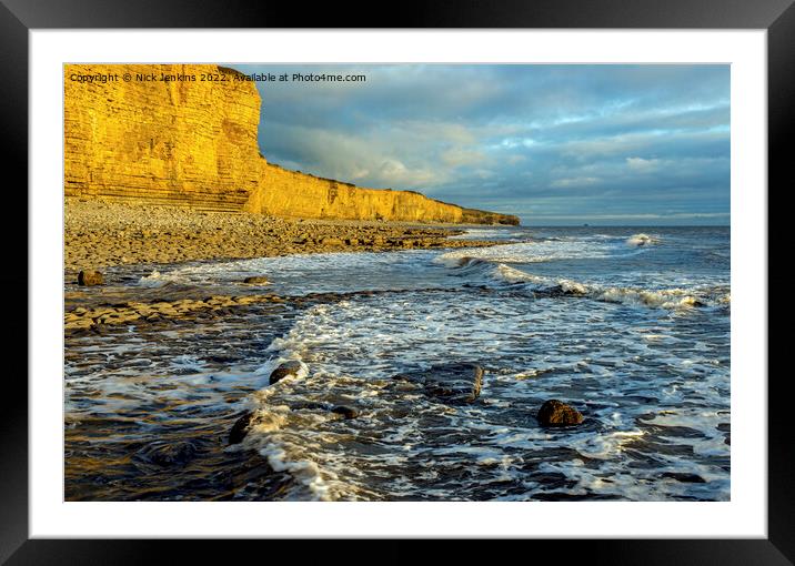 Cliffs and waves in Evening Light Llantwit Major  Framed Mounted Print by Nick Jenkins