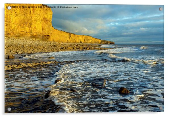 Cliffs and waves in Evening Light Llantwit Major  Acrylic by Nick Jenkins