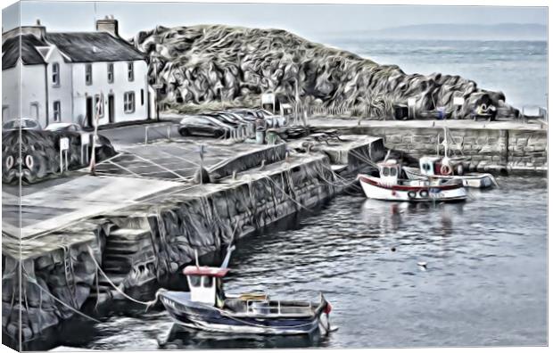 Tranquil Dunure harbour Ayrshire (abstract) Canvas Print by Allan Durward Photography