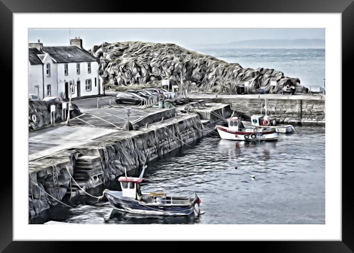 Tranquil Dunure harbour Ayrshire (abstract) Framed Mounted Print by Allan Durward Photography