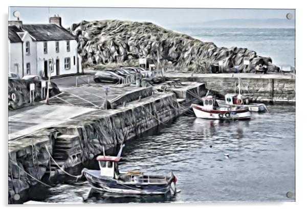 Tranquil Dunure harbour Ayrshire (abstract) Acrylic by Allan Durward Photography