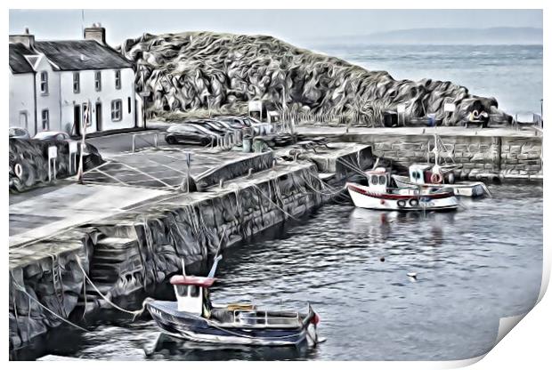 Tranquil Dunure harbour Ayrshire (abstract) Print by Allan Durward Photography