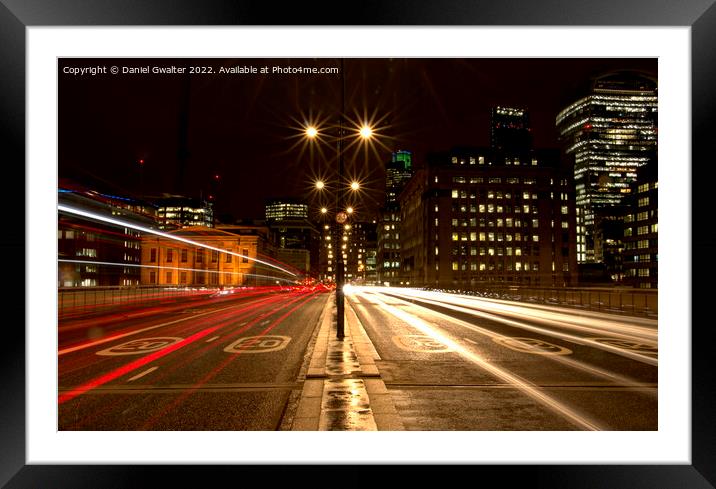 London Bridge Light Trails Framed Mounted Print by Daniel Gwalter