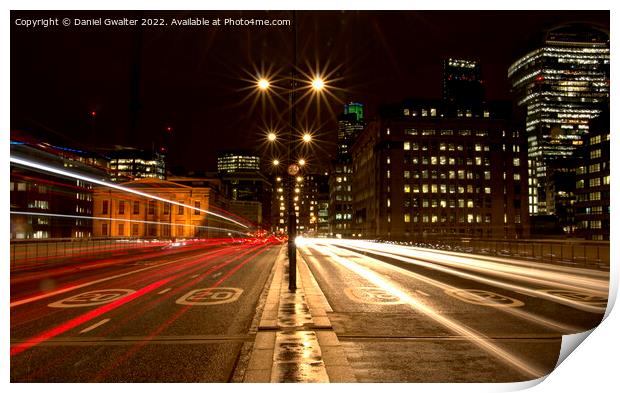 London Bridge Light Trails Print by Daniel Gwalter