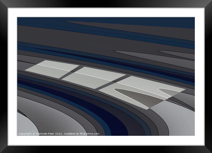Race on blue gray track Framed Mounted Print by Marinela Feier