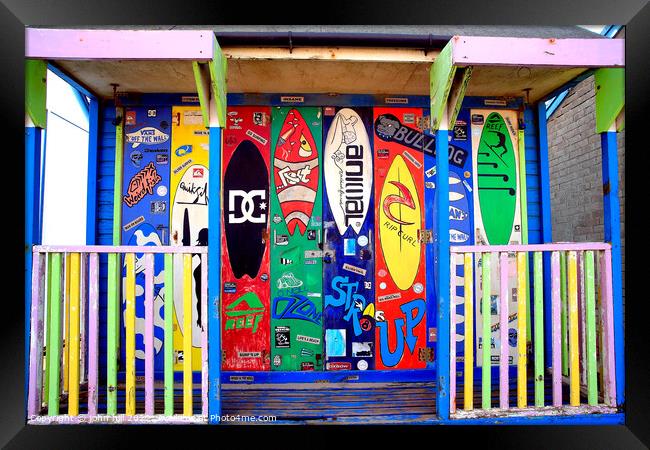 Surfer's Beach Hut. Framed Print by john hill