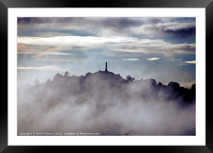 One Tree Hill over a foggy foreground in Auckland New Zealand Framed Mounted Print by Errol D'Souza