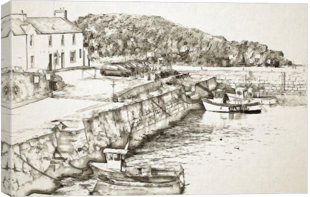 Dunure harbour sketch Canvas Print by Allan Durward Photography