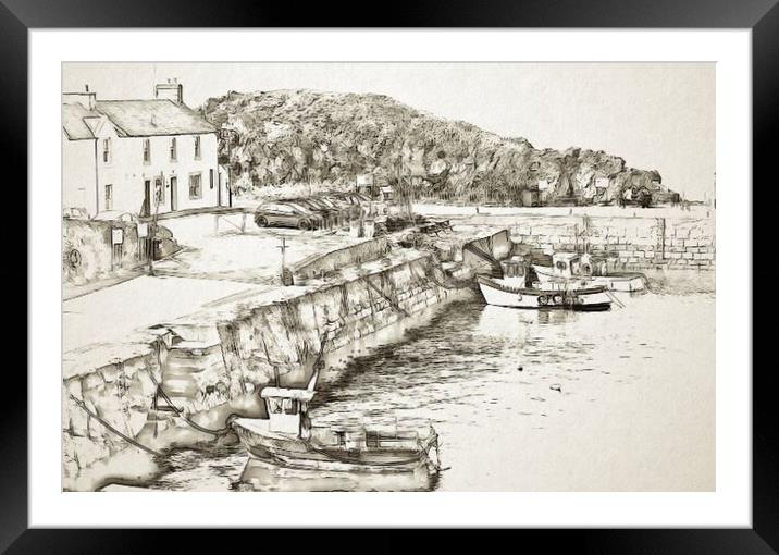 Dunure harbour sketch Framed Mounted Print by Allan Durward Photography