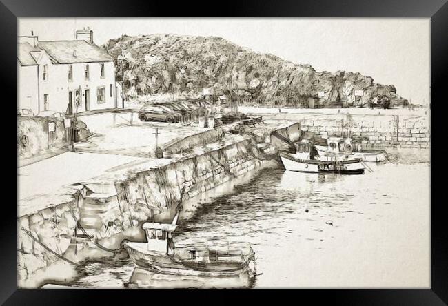 Dunure harbour sketch Framed Print by Allan Durward Photography