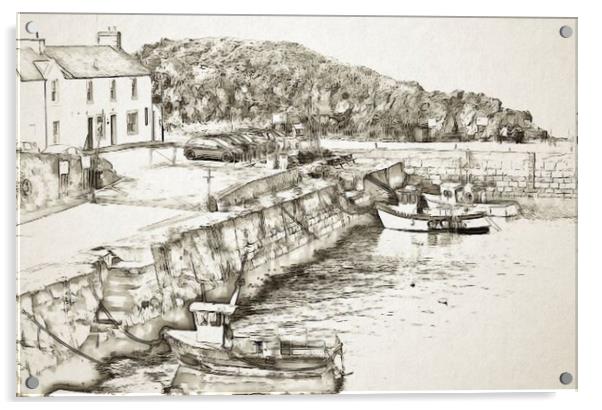 Dunure harbour sketch Acrylic by Allan Durward Photography