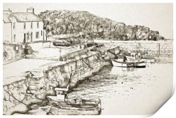 Dunure harbour sketch Print by Allan Durward Photography